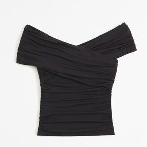 Abercrombie & Fitch Off The Shoulder Ruched Wrap Top, Black, Size M NWOT